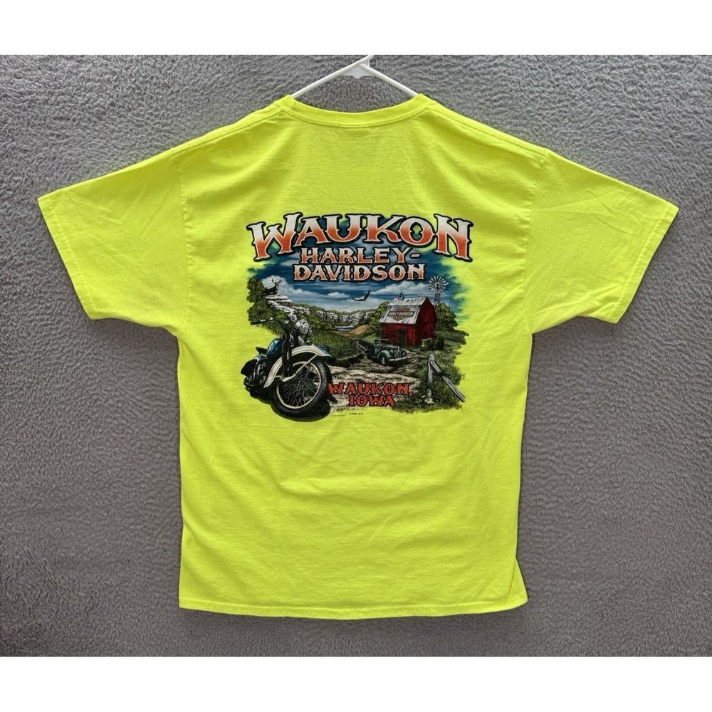 Harley Davidson Shirt Adult Large Yellow Motorcycle Biker Grunge Nature Y2K